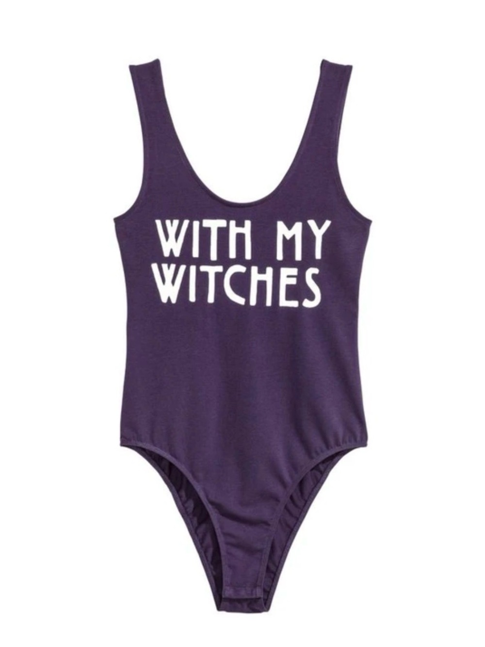 DIVIDED XS BODYSUIT WITH 3 Small bottom snaps. Deep Purple with White lettering.